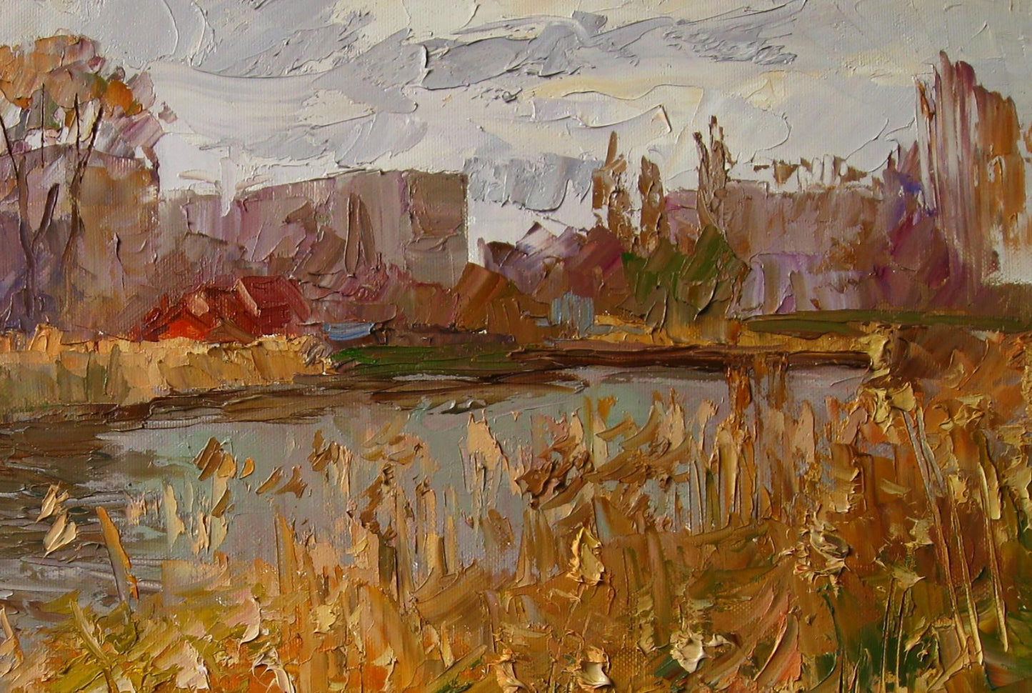 Oil painting Autumn river by Boris Serdyuk: impasto landscape