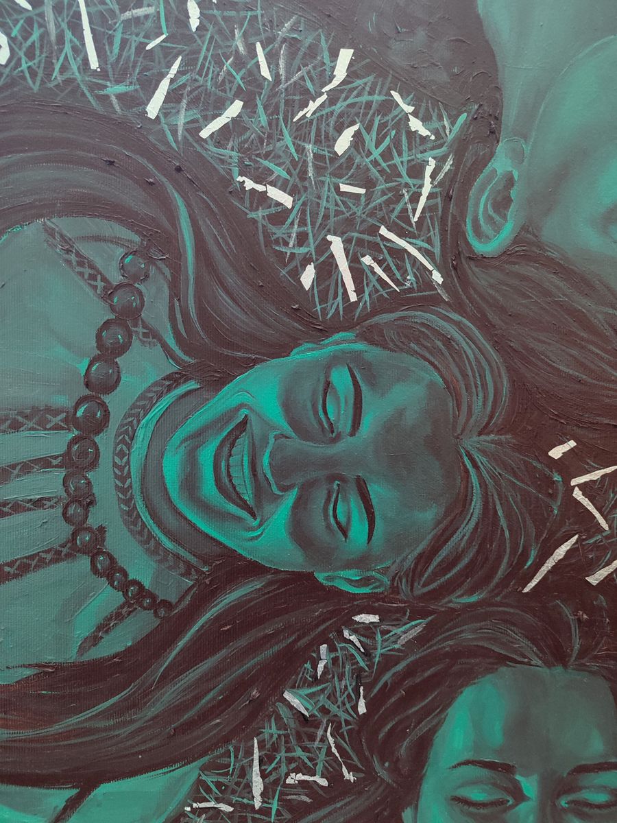 Vibrant teal black oil painting Harmonious Womens Oksana Sklym portrait