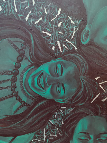 Vibrant teal black oil painting Harmonious Womens Oksana Sklym portrait
