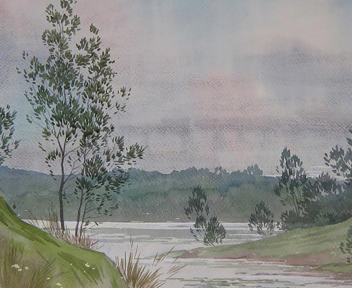 Watercolor painting of winding summer river by Valery Savenets