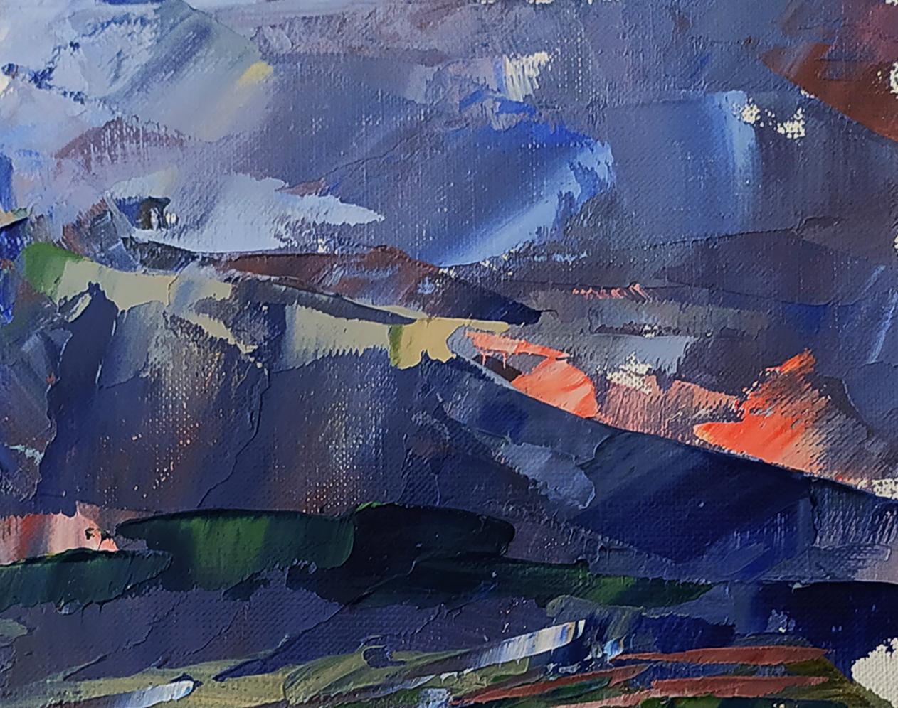 Oil painting of mountain sunset by Volodymyr Gluhomanyuk