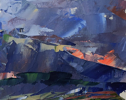 Oil painting of mountain sunset by Volodymyr Gluhomanyuk