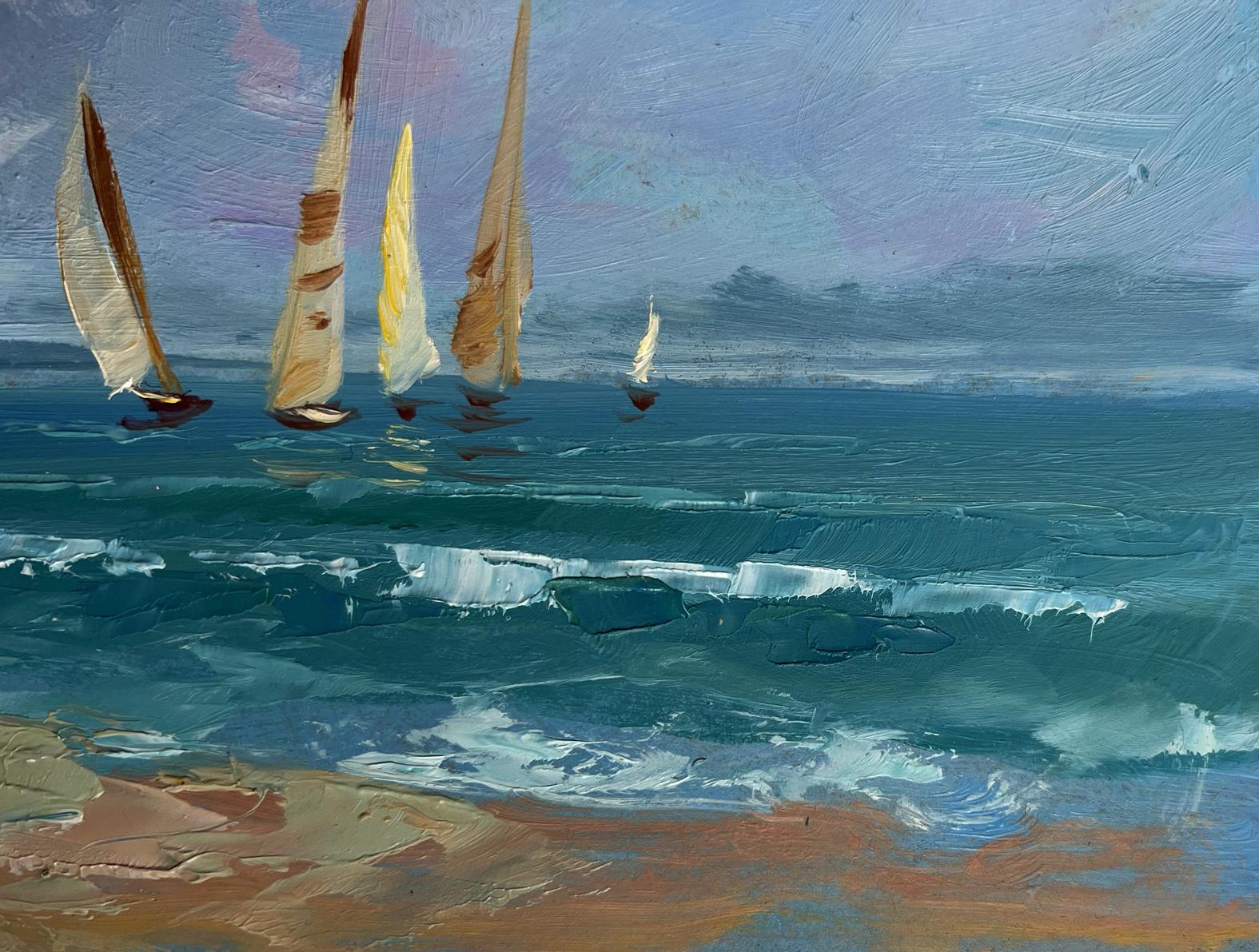 Textured oil painting of sailboats at sea by Yuriy Suprunchuk