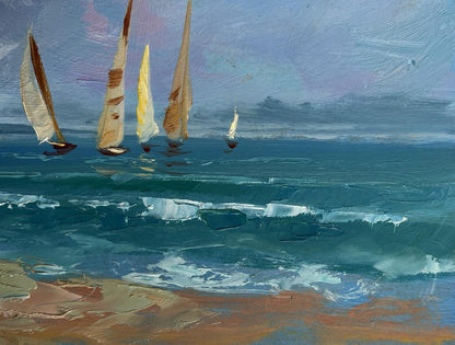 Textured oil painting of sailboats at sea by Yuriy Suprunchuk