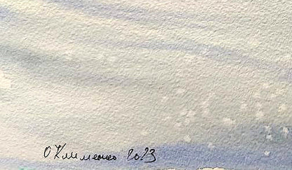 Watercolor painting Skiing Down the Winter Mountains Olena Klimenko