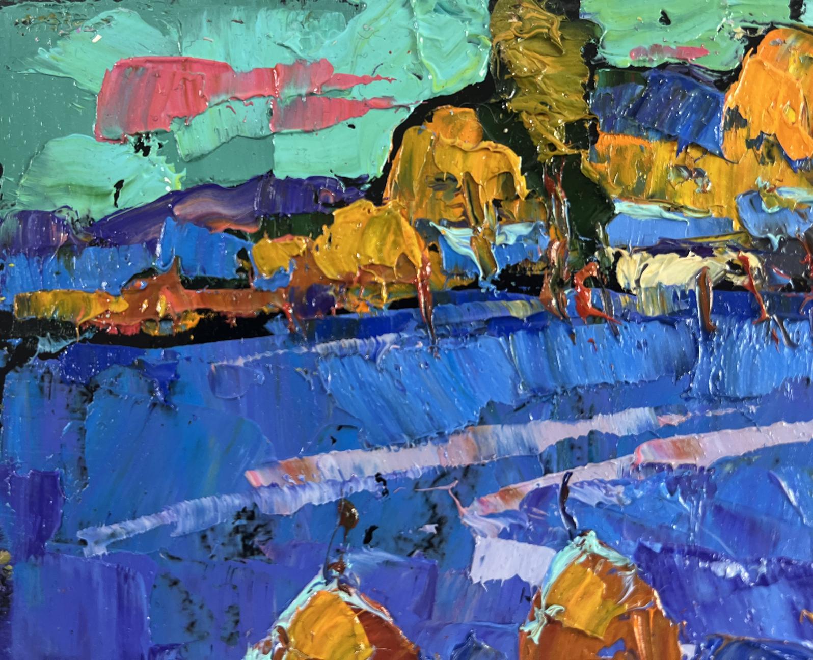 Vibrant impressionist oil painting Frosty stars in evening sky by Oksana Ivanyuk