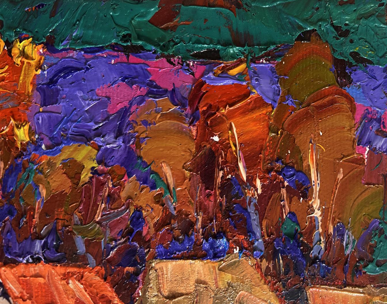 Oil painting Autumn night in the village by Oleksiy Ivanyuk vibrant abstract