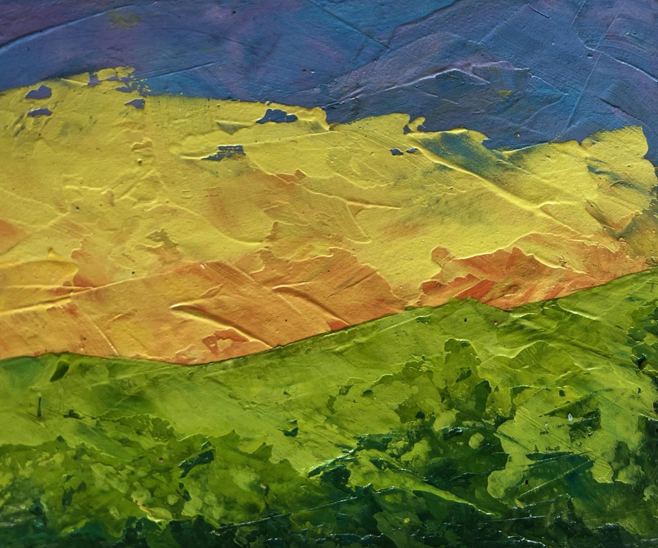 Vibrant fiery sunset behind mountains oil painting by V. Zadorozhnya