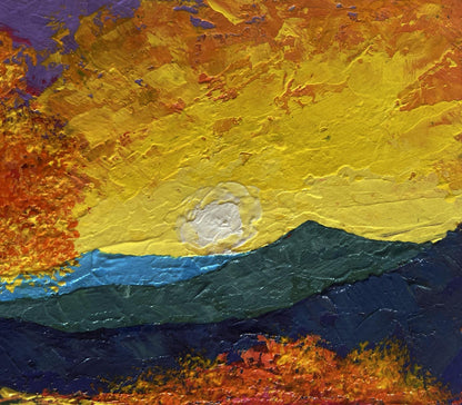 Vibrant oil painting Romantic memories of the evening V. Zadorozhnya sunset over mountains