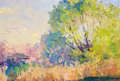 Oil painting Sunny April by Boris Serdyuk: vibrant impressionist foliage