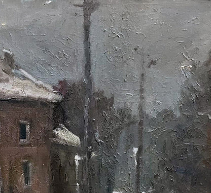 Oil painting Winter on the city streets by Volodymyr Pashchenko
