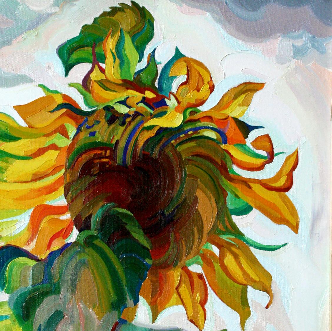 Vibrant impressionistic sunflower oil painting by Leonid Pavlenko