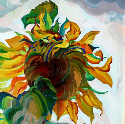 Vibrant impressionistic sunflower oil painting by Leonid Pavlenko