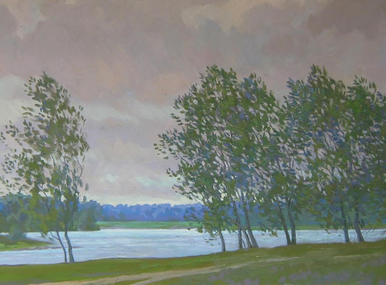 Oil painting Evening wind in the forest by Valery Savenets serene river landscape