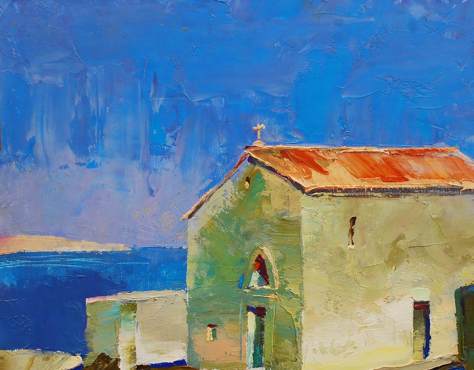 Impressionistic oil painting of Fortress stone church by Egor Shvachunov