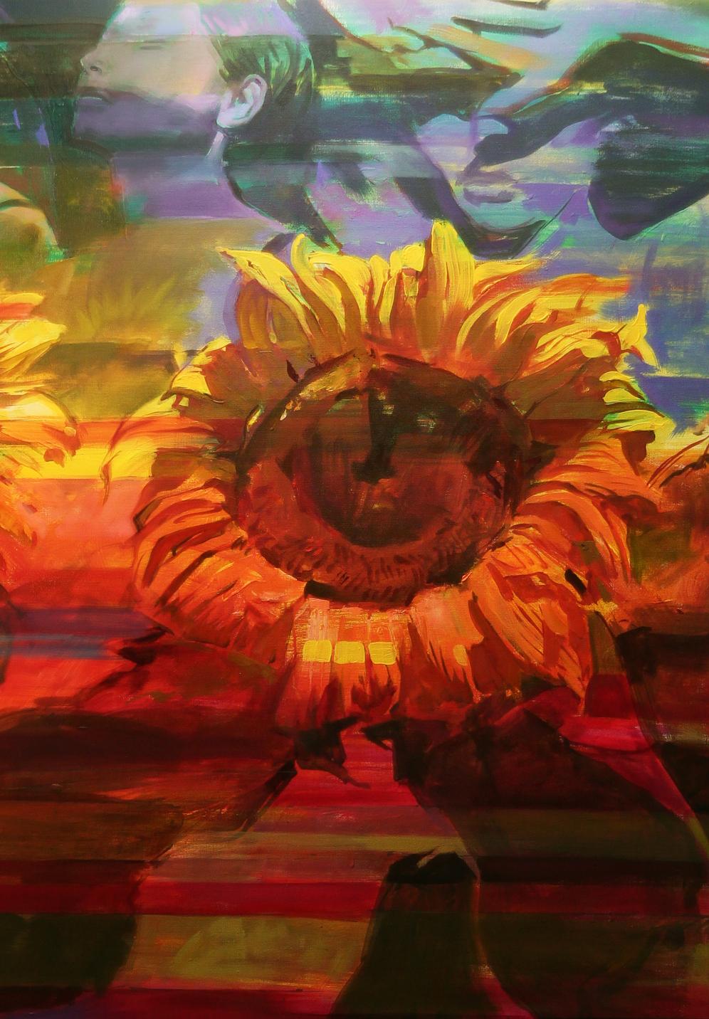 Vibrant orange sunflower oil painting To the light by Ed Potapenkov