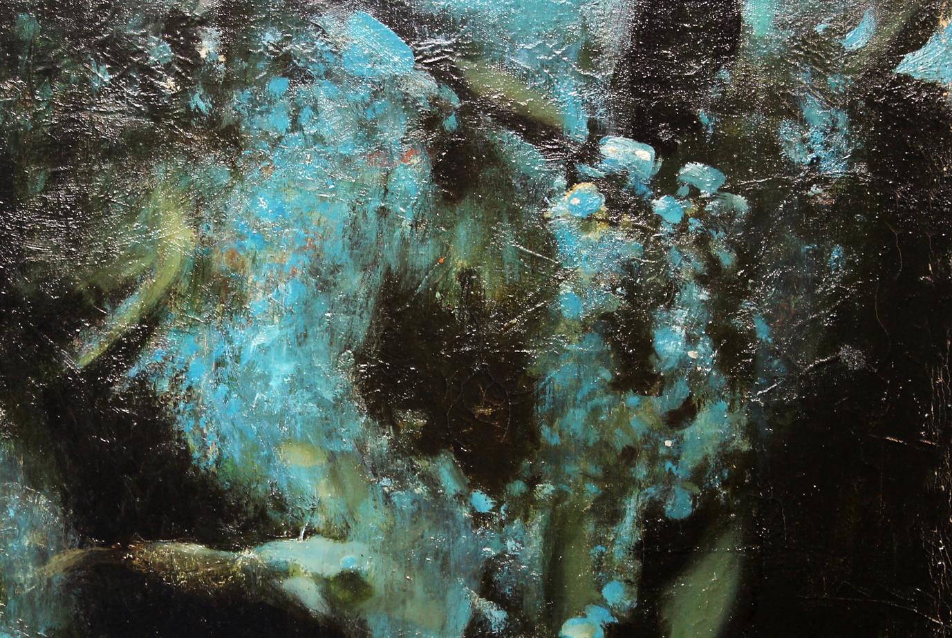 Oil painting Bathers by Ed Potapenkov with turquoise black green strokes