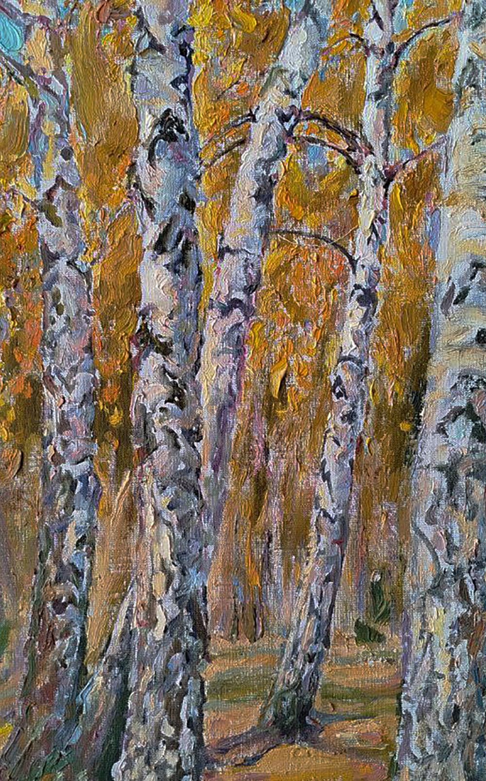 Oil painting Autumn birch forest by Leonid Pavlenko impressionist art