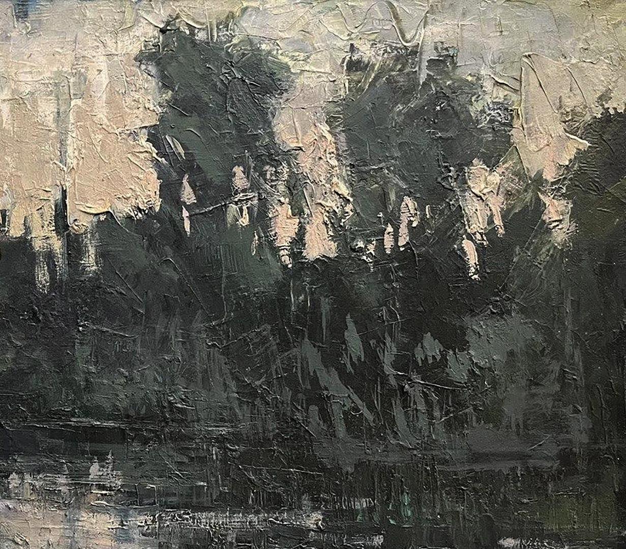 Abstract expressionist oil painting Village river by Volodymyr Pashchenko