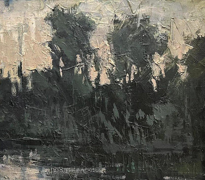 Abstract expressionist oil painting Village river by Volodymyr Pashchenko
