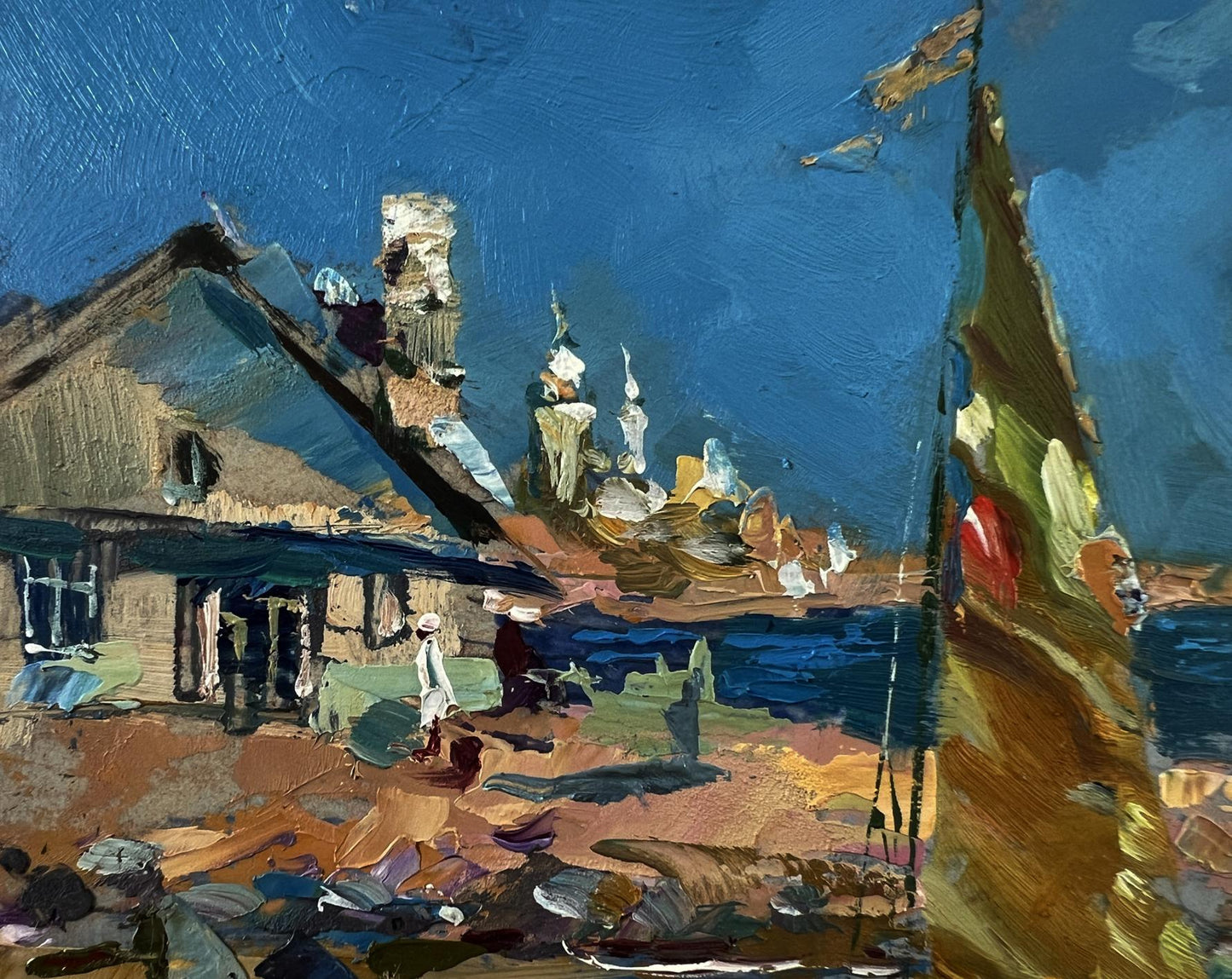 Vibrant impressionist oil painting of Yuriy Suprunchuk house on seashore