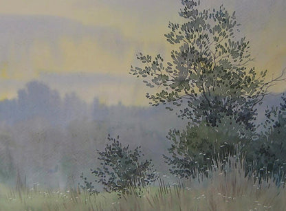 Watercolor painting Morning in nature by Valery Savenets tree landscape