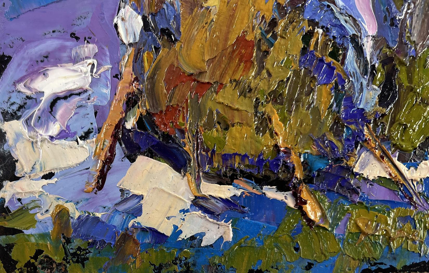 Oil painting Hay under the snow by Oksana Ivanyuk, vibrant textured colors