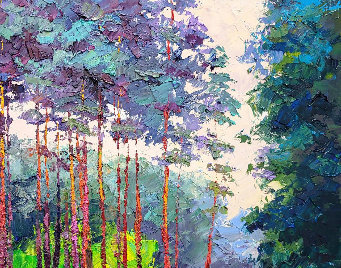 Vibrant impressionist oil painting of forest road by Boris Serdyuk