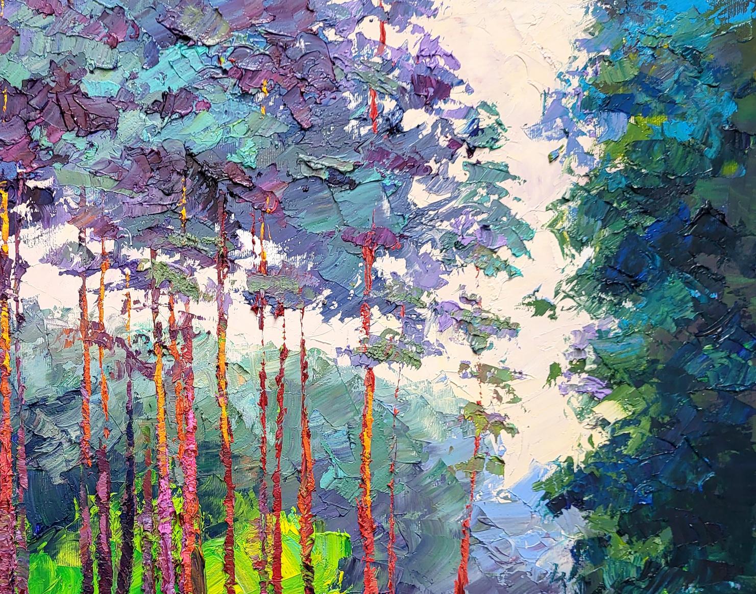 Vibrant impressionist oil painting of forest road by Boris Serdyuk