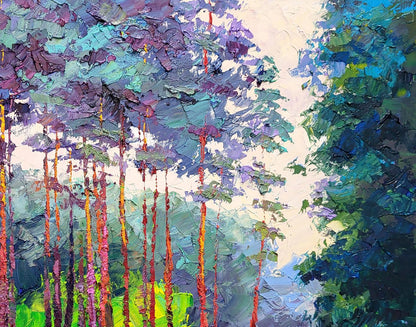 Vibrant impressionist oil painting of forest road by Boris Serdyuk