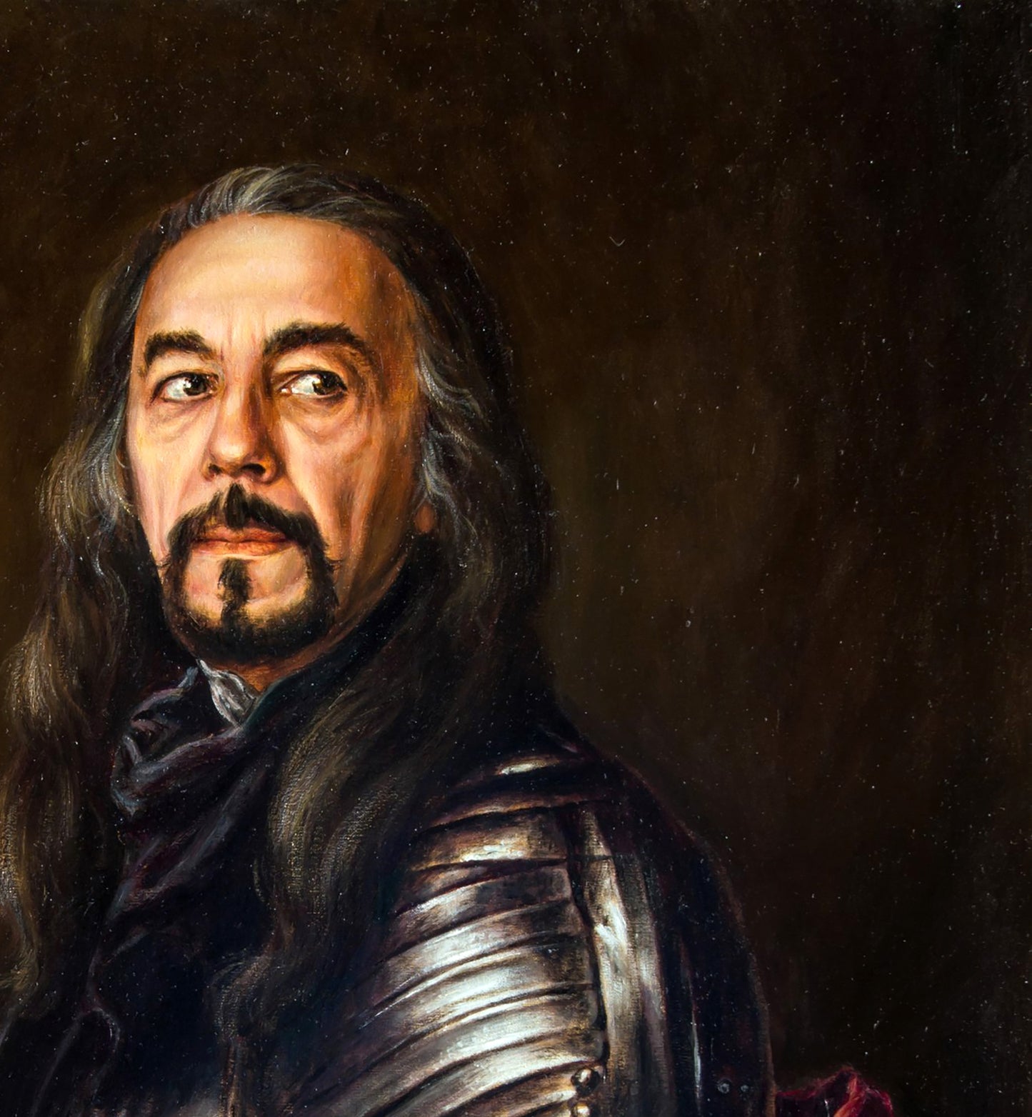 Oil painting self-portrait in knights armor by Valeriy Bulat