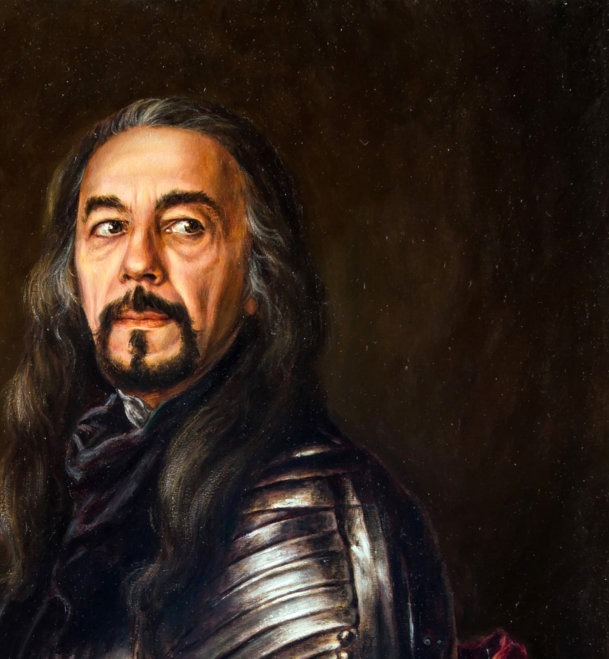 Oil painting self-portrait in knights armor by Valeriy Bulat