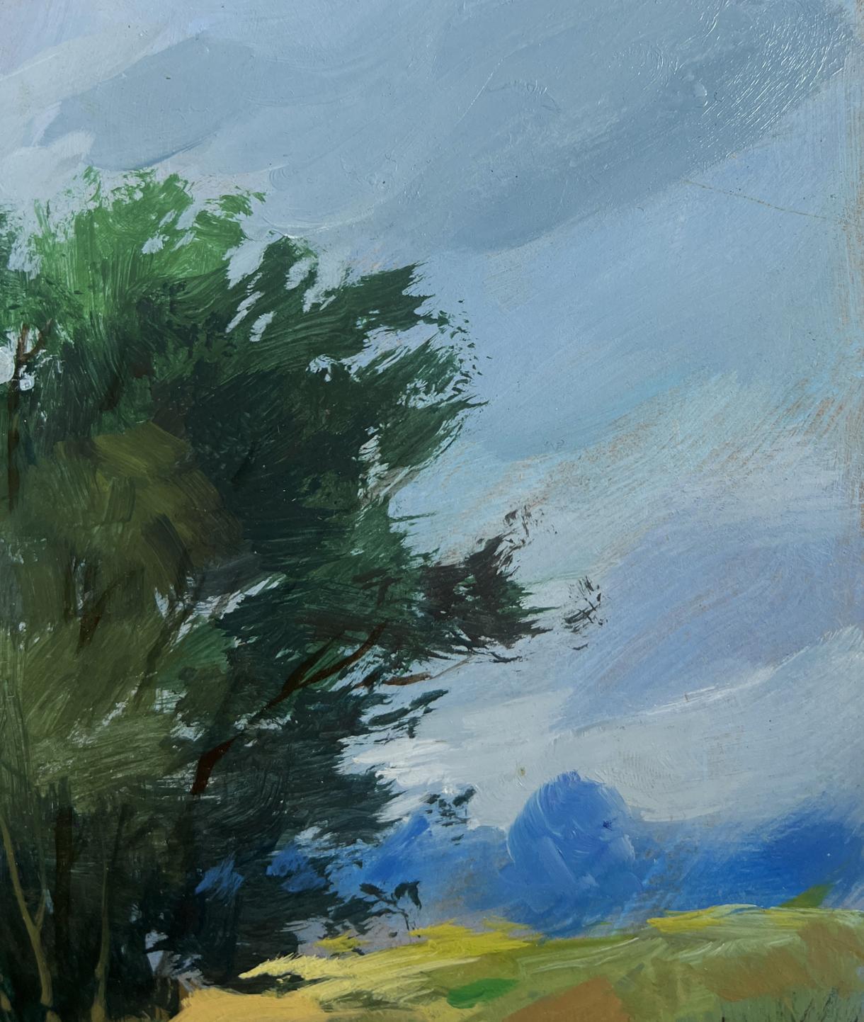 Impressionist oil painting of fishing by lonely green tree by Yuriy Suprunchuk