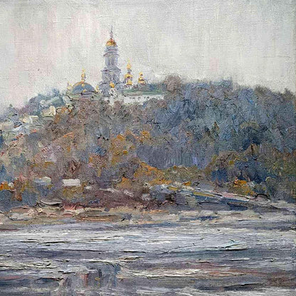 Oil painting View of the Church by Leonid Pavlenko with golden domes