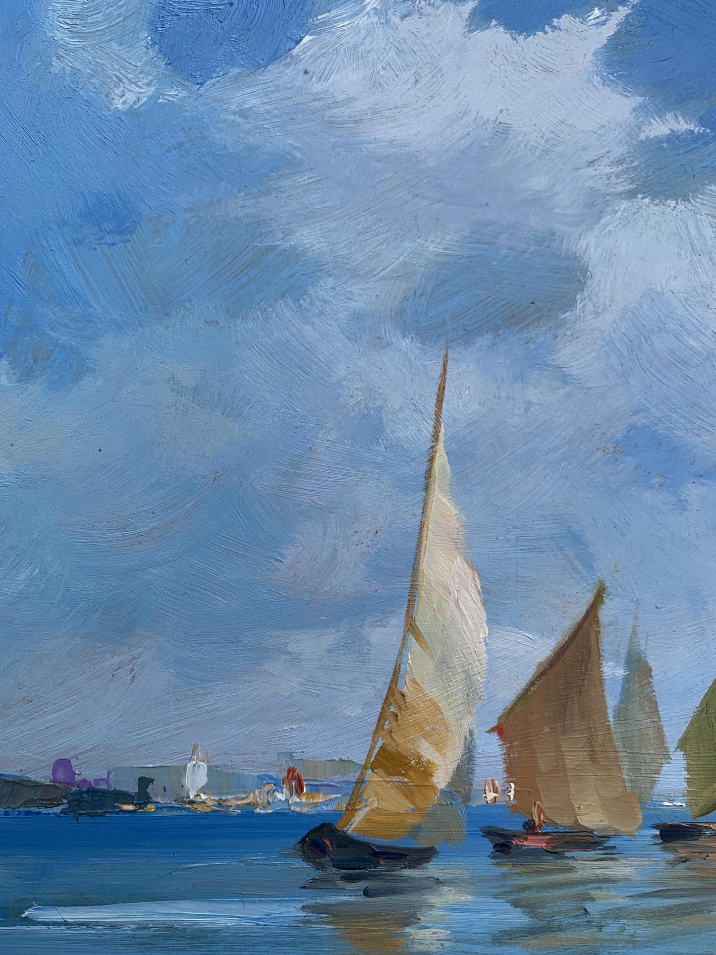 Oil painting of sailboats at sea by Yuriy Suprunchuk