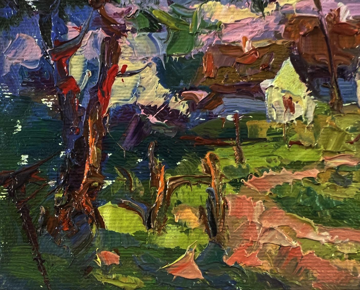 Vibrant impressionist oil painting Edge of the village by Oksana Ivanyuk