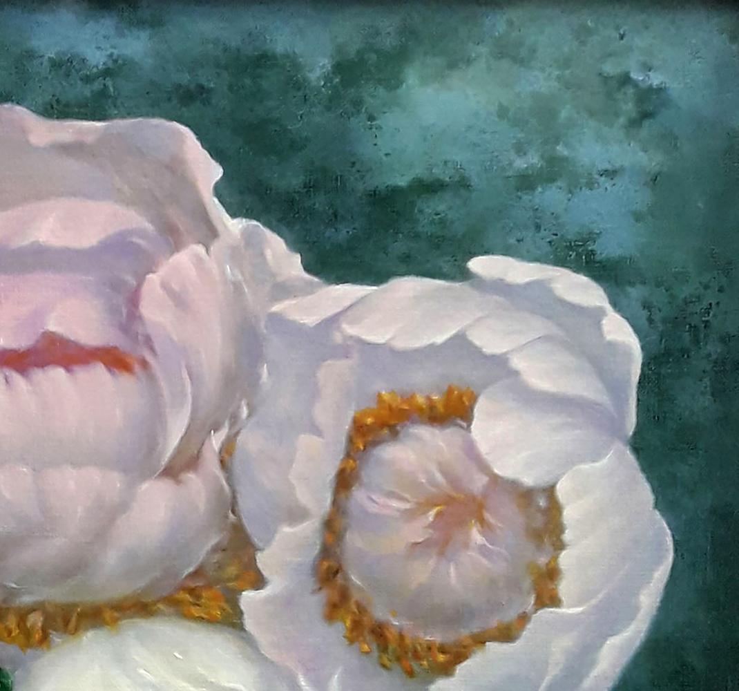 Delicate white peony with pink undertones by Vasily Korkishko oil painting