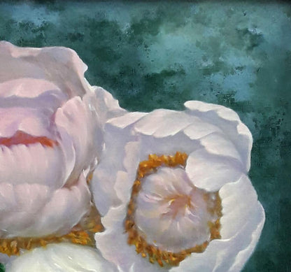 Delicate white peony with pink undertones by Vasily Korkishko oil painting