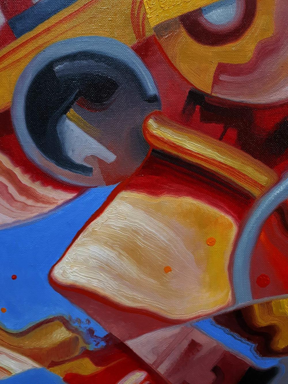 Vibrant Golden Virginia oil painting by Sergiy Voichenko with bold red, yellow, blue strokes