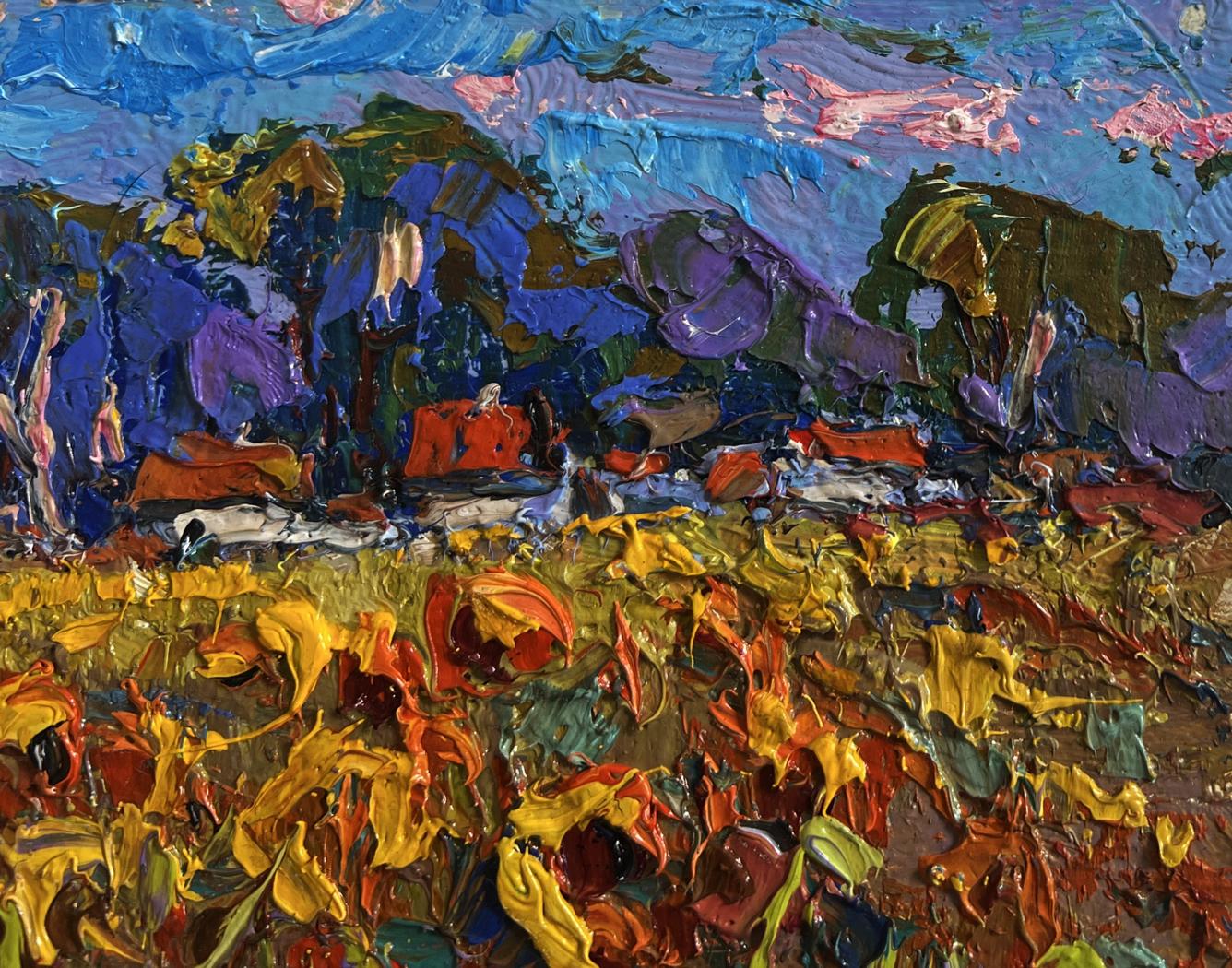 Vibrant impressionist sunflower field oil painting by Oksana Ivanyuk