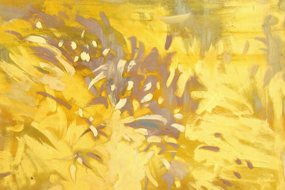 Vibrant Yellow Ed Potapenkov oil painting with bold yellow brushstrokes, gray and white accents