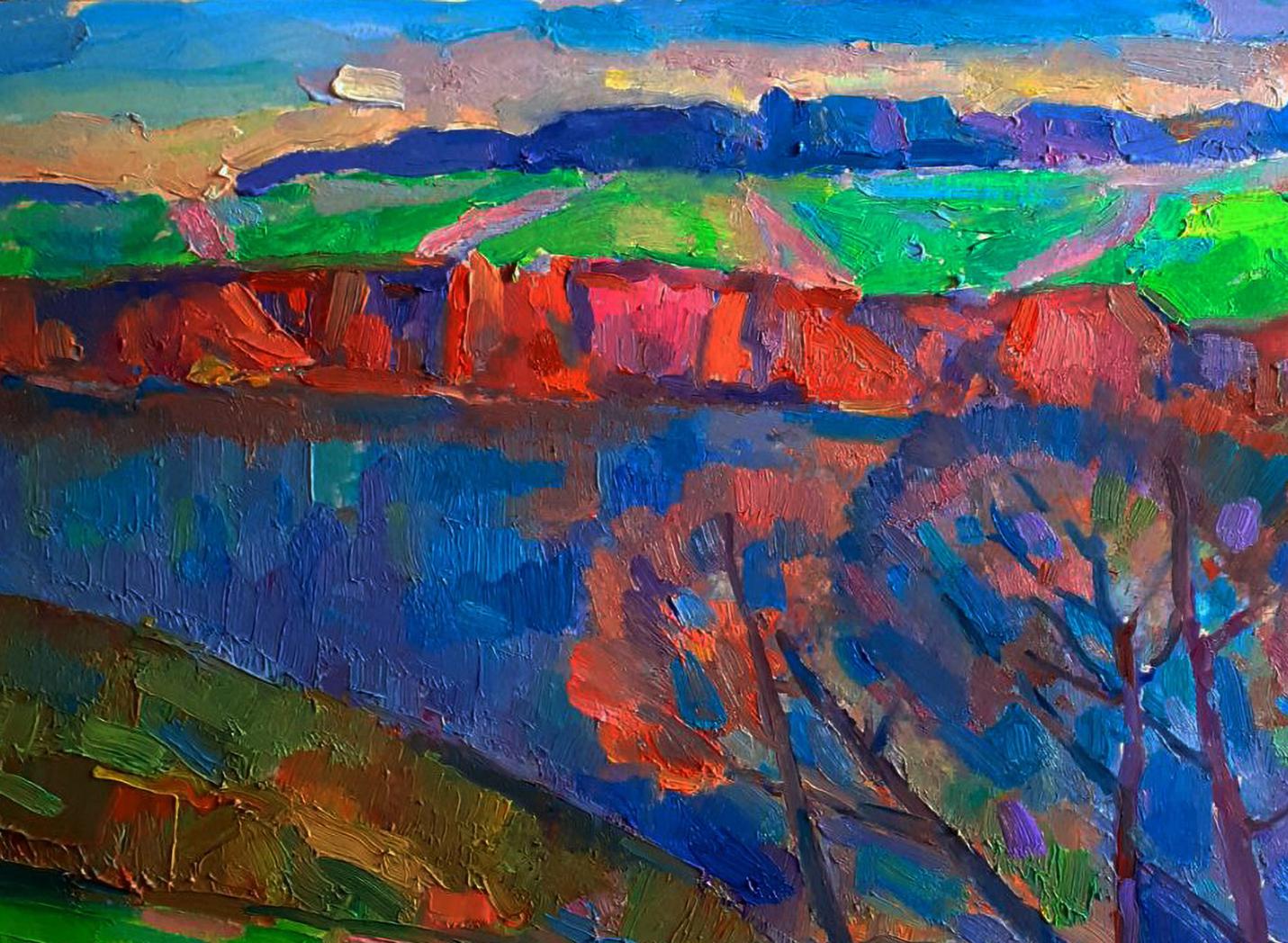 Vibrant impressionist oil painting Autumn silence on the shore by Pavel Dobrev