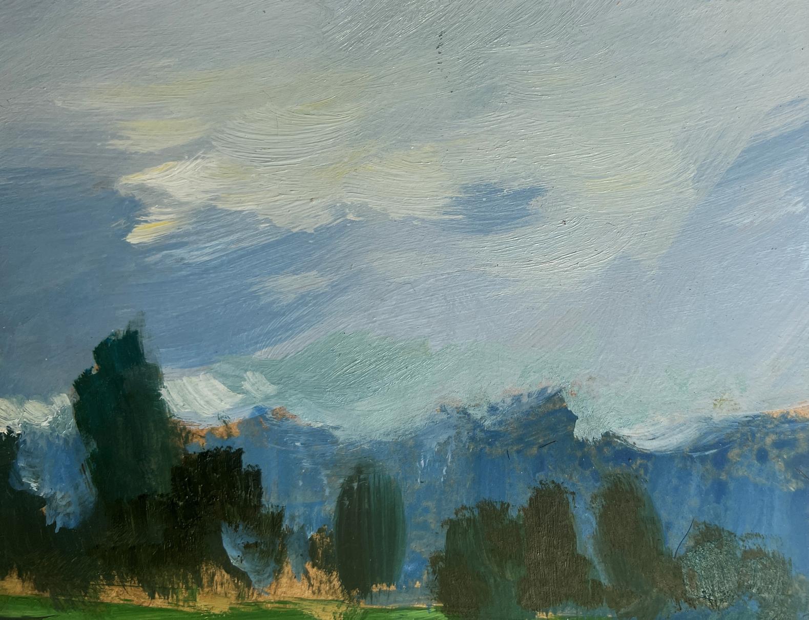 Oil painting Warm weather for fishing by Yuriy Suprunchuk with dark trees