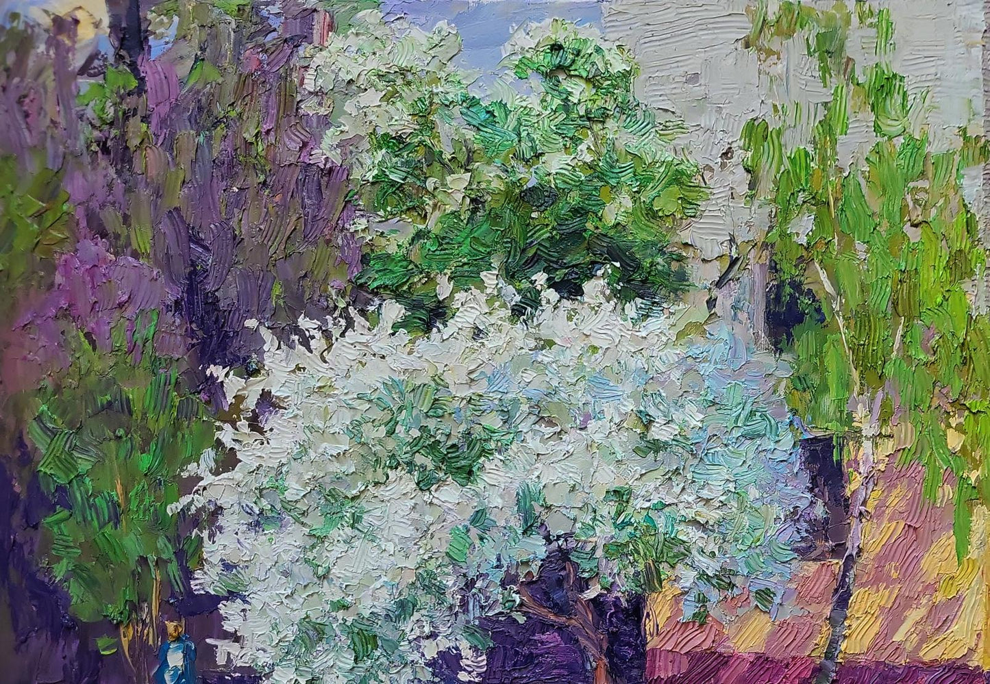 Vibrant impressionist oil painting of blossoming tree by Boris Serdyuk