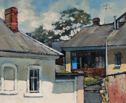 Oil painting Quiet streets of the city by Oksana Osnach quaint village scene