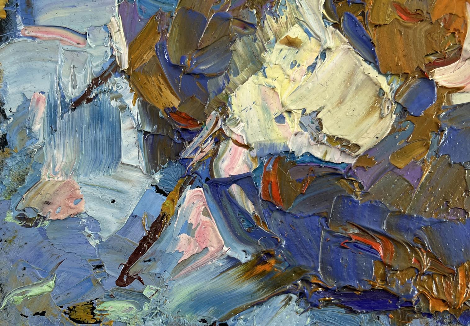 Oil painting Where time stopped by Oksana Ivanyuk, textured blue impasto