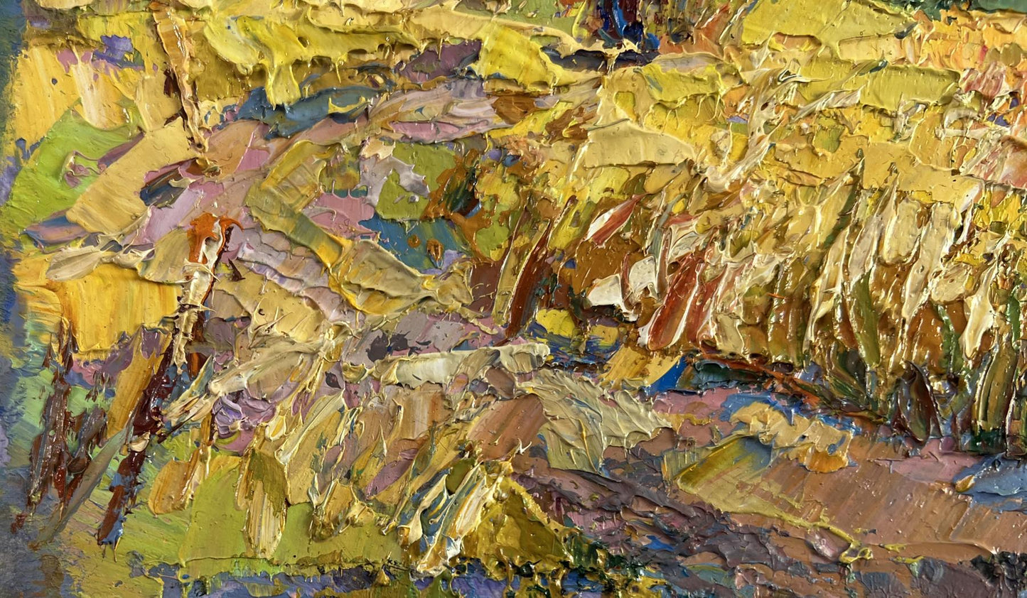 Oil painting Golden breath of autumn by Oksana Ivanyuk impasto strokes