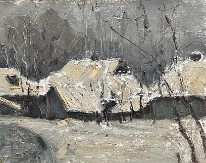 Snow-covered thatched cottages by Volodymyr Pashchenko oil painting