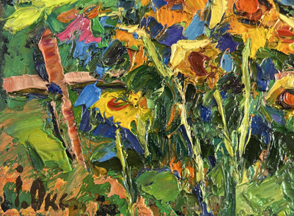 Vibrant impressionist oil painting The sun in every sunflower by Oksana Ivanyuk