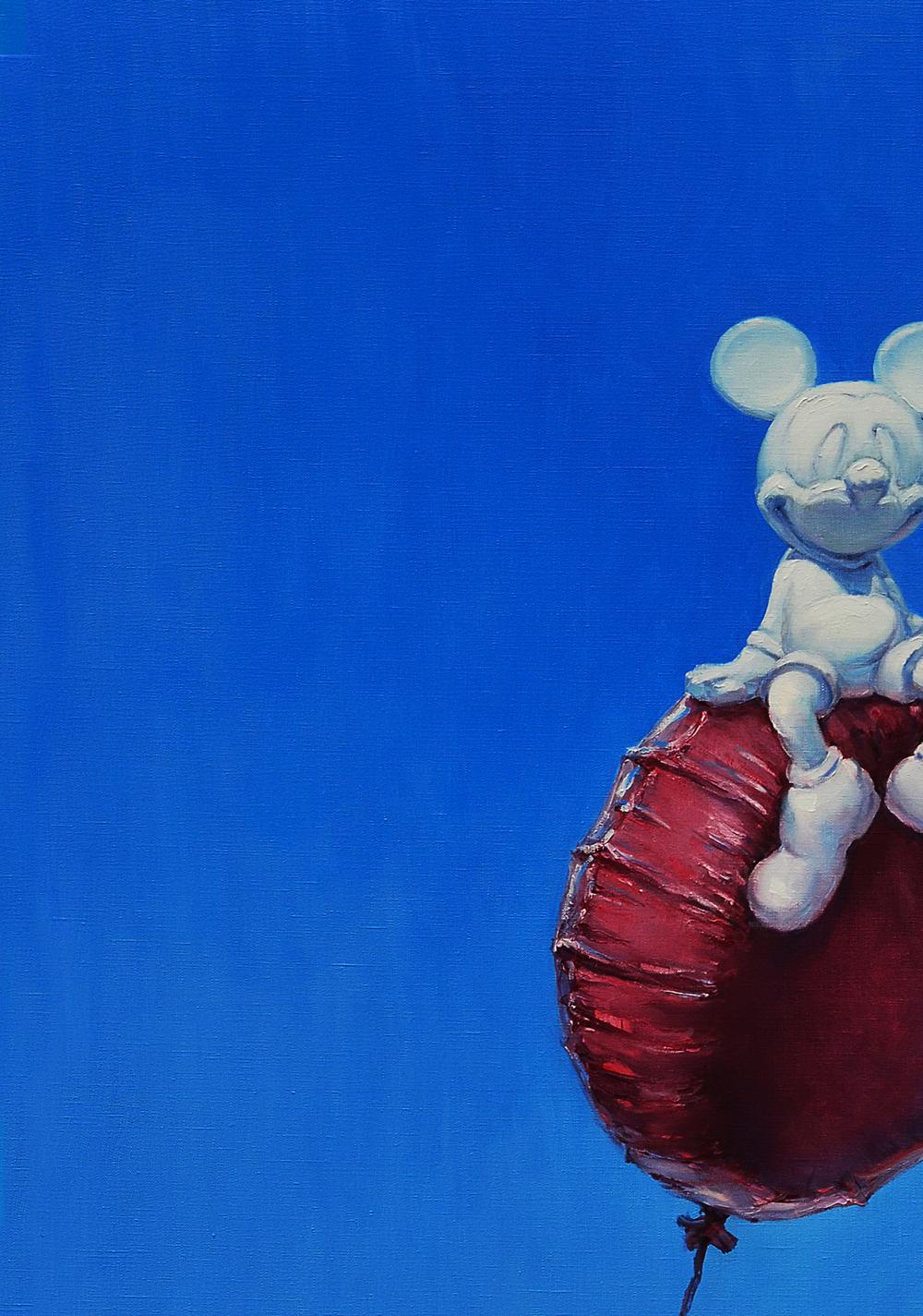 White Mickey Mouse on red hot air balloon oil painting by Oleg Kateryniuk